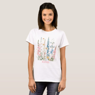 Delicate Delphiniums and Daisies Pattern T-Shirt