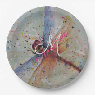 DELICATE DRAGON FLY MONOGRAM PARTY PAPER PLATE