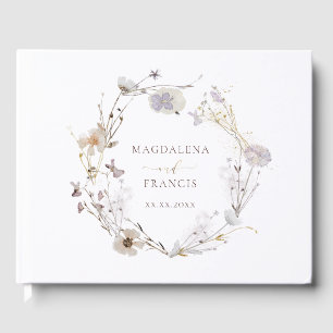 delicate dried flowers wreath wedding guest book