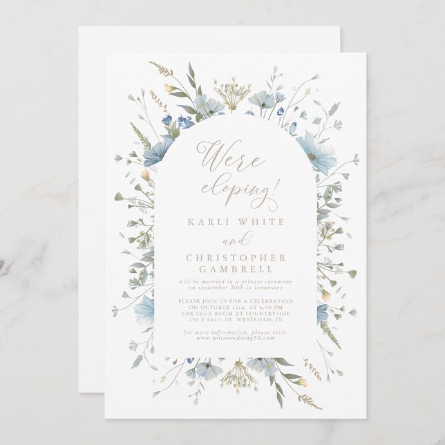 Delicate Dusty Blue Wildflowers Elopement Party Invitation (Creator Uploaded)