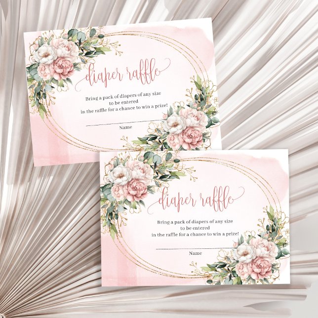 Delicate Dusty Pink Flowers Greenery Diaper Raffle Enclosure Card (Delicate Dusty Pink Flowers Greenery Diaper Raffle)