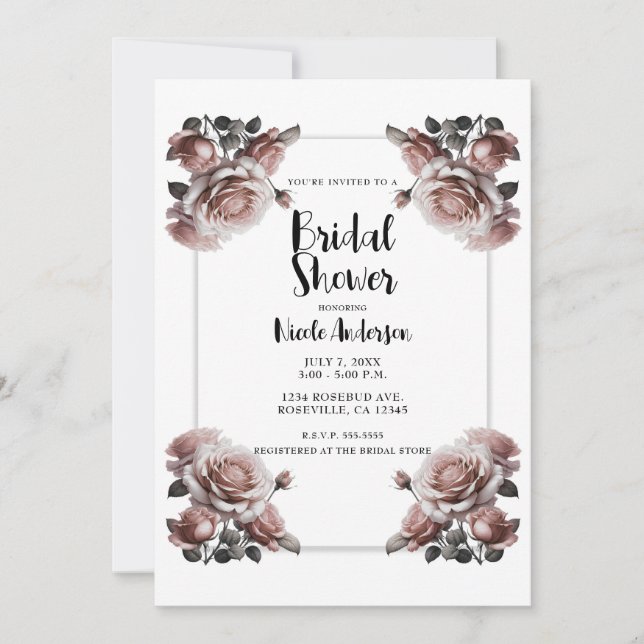 Delicate Dusty Pink Roses Elegant Bridal Shower  Invitation (Front)