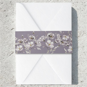 Delicate dusty purple flower watercolor DarkPurple Invitation Belly Band