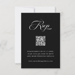 Delicate Elegant Script Wedding Black RSVP Card