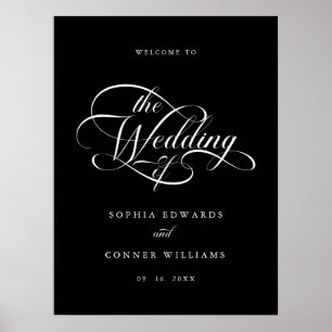 Delicate Elegant Script Wedding Black Welcome Sign