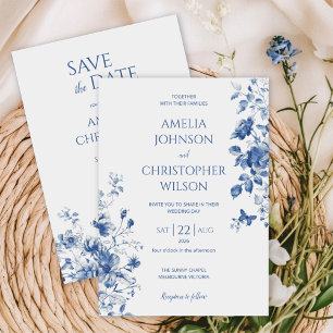 Delicate elegant wedding invitation in blue colour