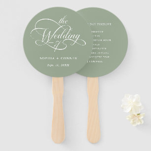 Delicate Elegant Wedding Timeline Sage Green Hand Fan