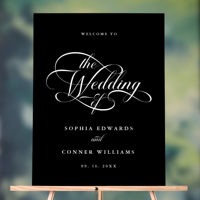 Delicate Elegant Wedding Welcome Frosted Black Acrylic Sign (Neutral)