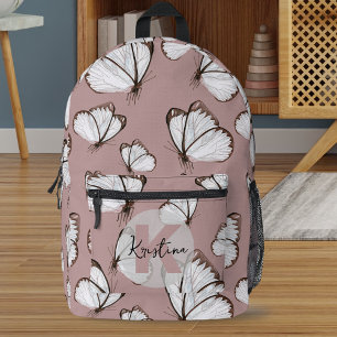 Delicate Elegant White Butterflies on Dusty Rose Printed Backpack