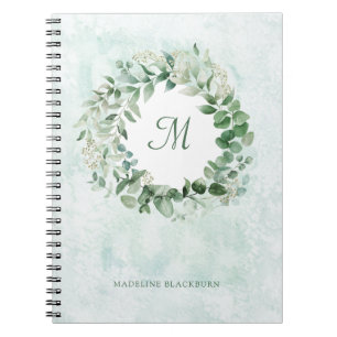 Delicate Eucalyptus Elegant Watercolor Monogram Notebook