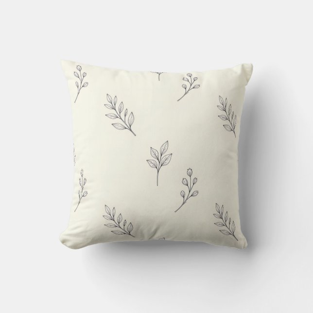 Delicate Eucalyptus Leaves Sprigs Pattern Throw Pillow (Front)