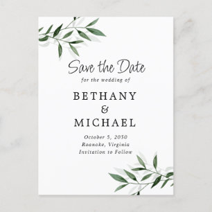 Delicate Eucalyptus Leaves Wedding Save the Date Announcement Postcard