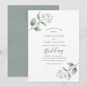 Delicate Eucalyptus Sprigs White Wedding Invitation