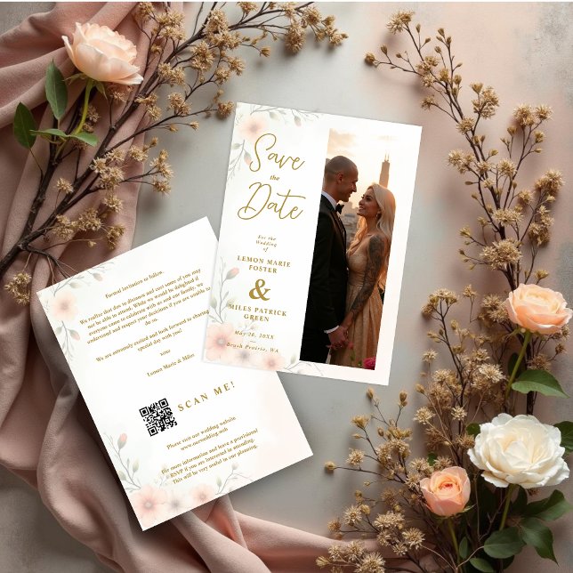 Delicate & Exquisite Romantic Pastel Wedding Save The Date (Delicate & Exquisite Romantic Pastel Colors Wedding Save the Date Cards with Original Vertical Photo)