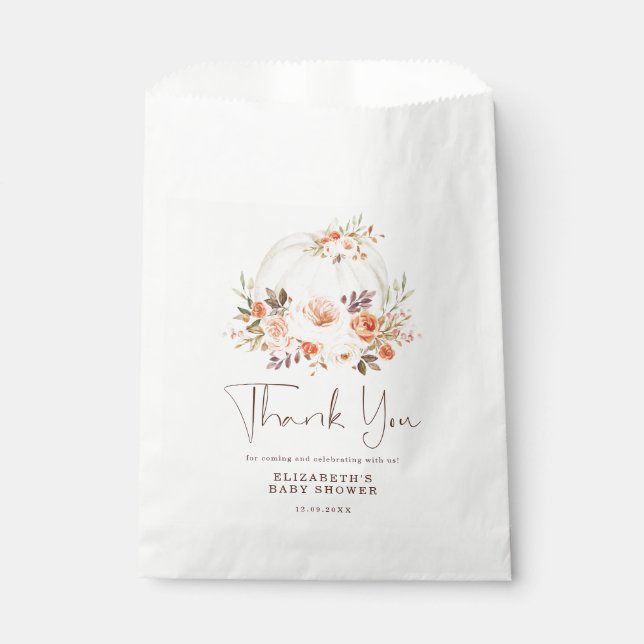 Delicate Fall Floral Pumpkin Baby Shower Thank You Favour Bag (Front)