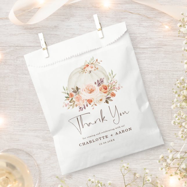 Delicate Fall Floral Pumpkin Wedding Thank You Favour Bag (Clipped)
