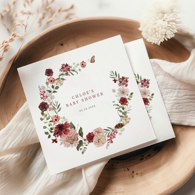 Delicate Fall Floral Wreath Baby Shower Napkin (Creator Uploaded)