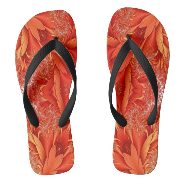 Delicate Feather Fractal Design - red Flip Flops (Footbed)