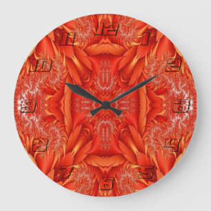 Delicate Feather Fractal Design - red Large Clock
