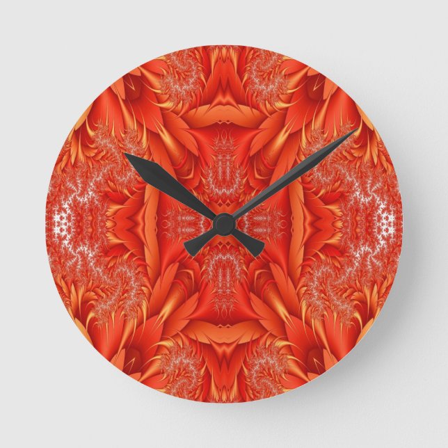 Delicate Feather Fractal Design - red Round Clock (Front)