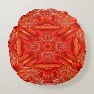 Delicate Feather Fractal Design - red Round Pillow