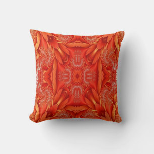 Delicate Feather Fractal Design - red Throw Pillow