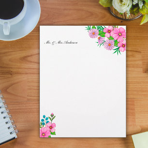Delicate & feminine watercolor pink daisies letterhead