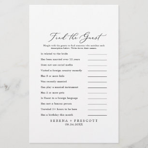 Delicate Find the Guest Wedding Reception Game Flyer