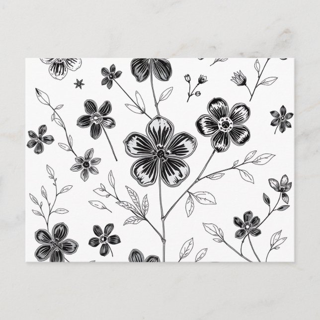 Delicate Fine Line Flowers and Leaves  Postcard (Front)