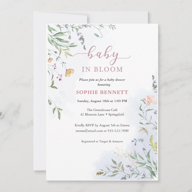 Delicate Floral Baby Shower Invitation (Devant)