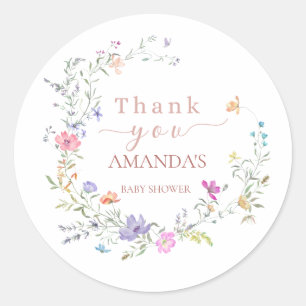 Delicate Floral  Baby Shower Thank You  Sticker