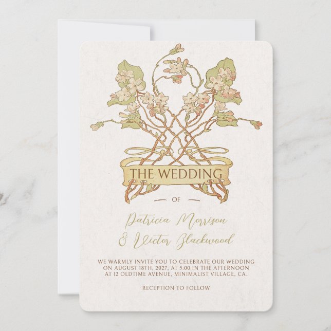 Delicate floral banner Wedding  Invitation (Front)
