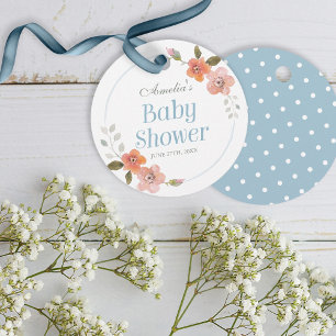 Delicate Floral Blue Baby Shower Favour Tags