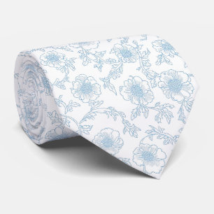Delicate floral blue toile de jouy neck tie