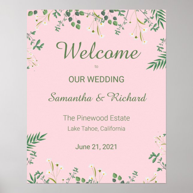 Delicate Floral Border Wedding Poster (Front)