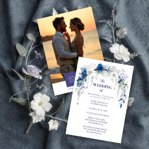 Delicate Floral Botanical Arch Blue Shades Wedding Invitation