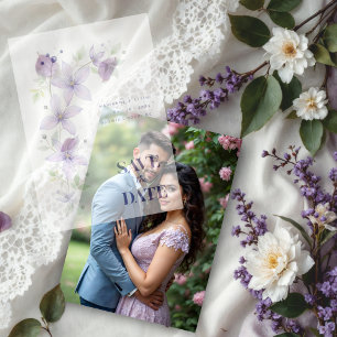 Delicate Floral & Botanical Branch Light Purple Vellum Invitations