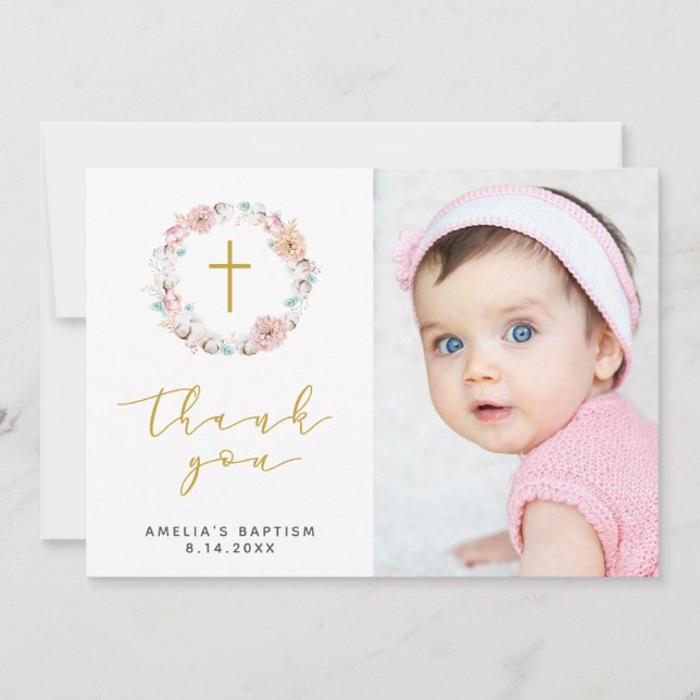 Delicate Floral & Cotton Thank You Card (Front)