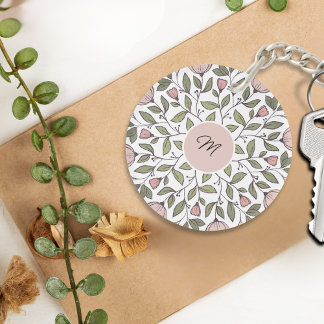 Delicate Floral Custom Monogram Keychain