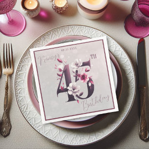 Delicate Floral Customizable 45th Birthday Napkin