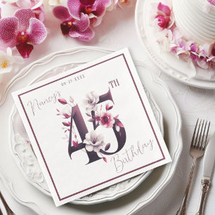 Delicate Floral Customizable 45th Birthday Napkin