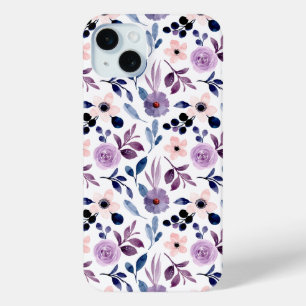 Delicate Floral Design with Navy Lavender Leaves iPhone 15 Mini Case