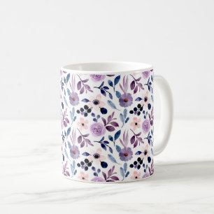  Delicate Floral Design with Navy Lavender Leaves Coffee Mug