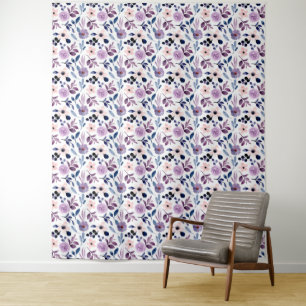  Delicate Floral Design with Navy Lavender Leaves Tapestry
