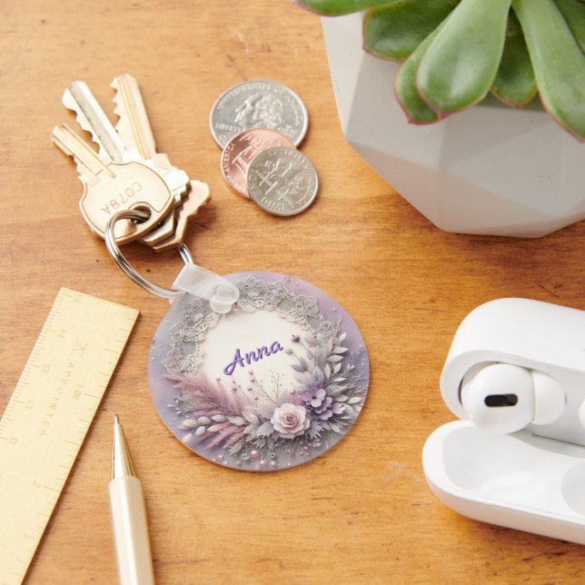 Delicate Floral Frame With Lace Details Keychain (Desk)