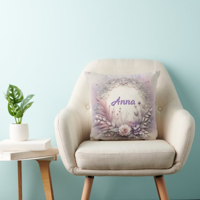 Delicate Floral Frame With Lace Details Throw Pillow (Chair)