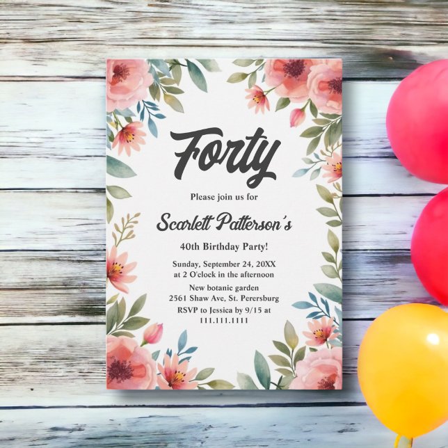 Delicate Floral Garden Rustic Summer 40th Birthday Invitation (Creator Uploaded)
