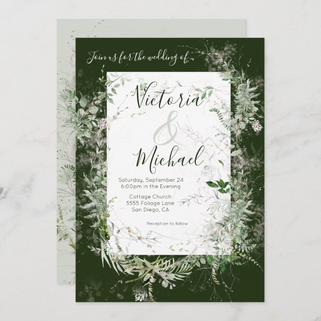 Delicate floral Greenery Wedding Invitation (Front/Back)