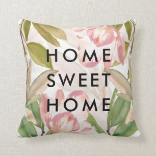 Delicate Floral   Home Sweet Home Throw Pillow