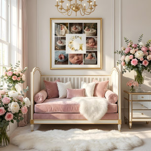 Delicate Floral Initial G 8-Photos Collage Newborn Poster